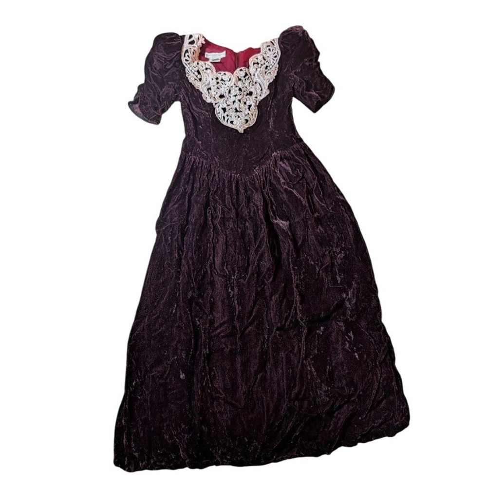 Vintage Jessica McClintock Gunne Sax Velvet Maxi Dress Lace Romantic Goth‎ 5/6